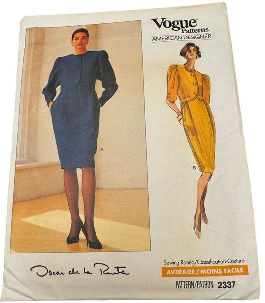 Vogue Sewing Pattern 2337 Oscar de la Renta Misses Dress Semi Fitted 14-16 Uncut