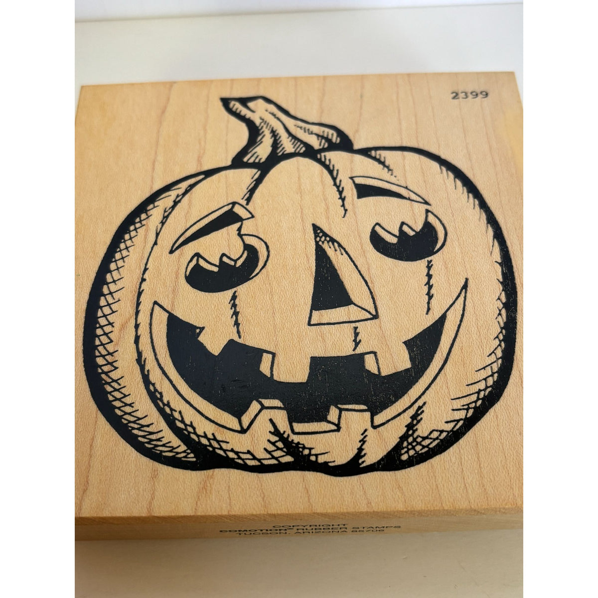 Comotion Rubber Stamp Large Jack O Lantern Pumpkin Halloween Wood Mounted Big Fall