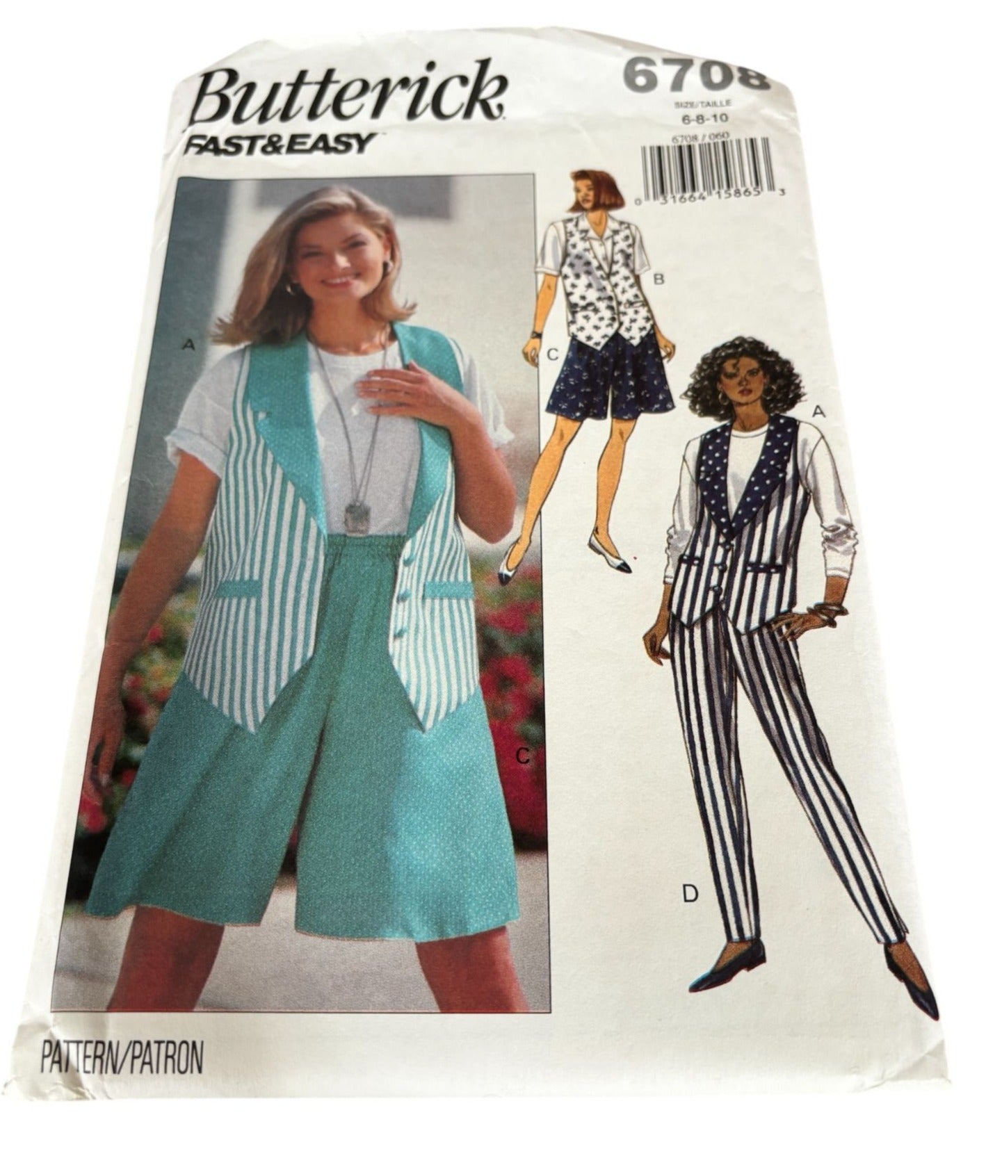Butterick Sewing Pattern 6708 Vest Shorts Pants 90s Resort Wear Cruise 6-10 Uncut