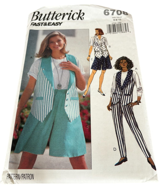 Butterick Sewing Pattern 6708 Vest Shorts Pants 90s Resort Wear Cruise 6-10 Uncut