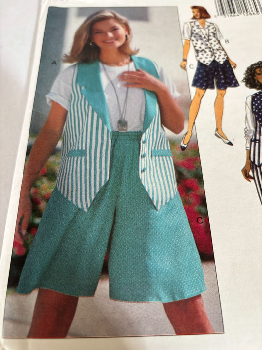 Butterick Sewing Pattern 6708 Vest Shorts Pants 90s Resort Wear Cruise 6-10 Uncut