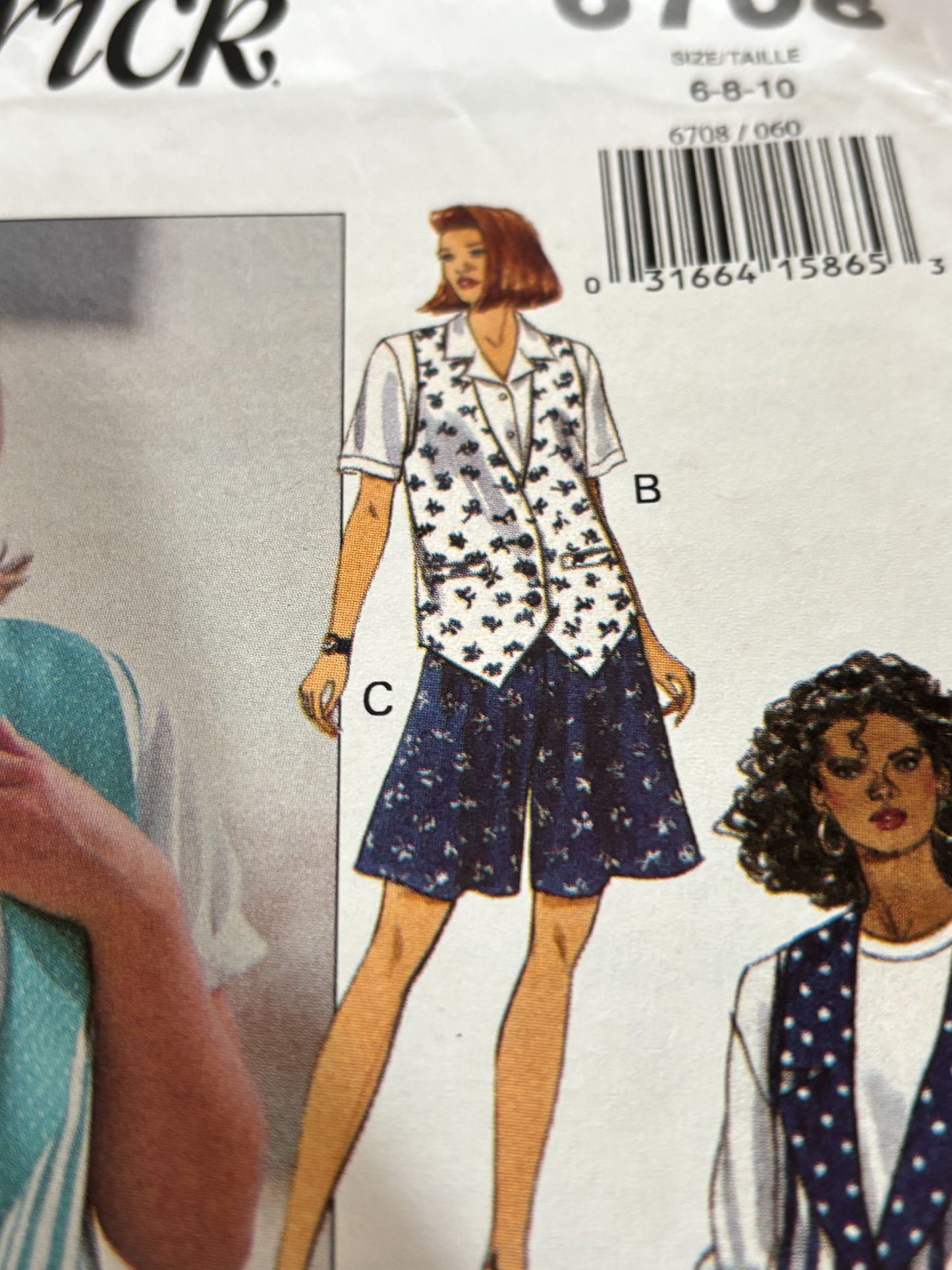 Butterick Sewing Pattern 6708 Vest Shorts Pants 90s Resort Wear Cruise 6-10 Uncut