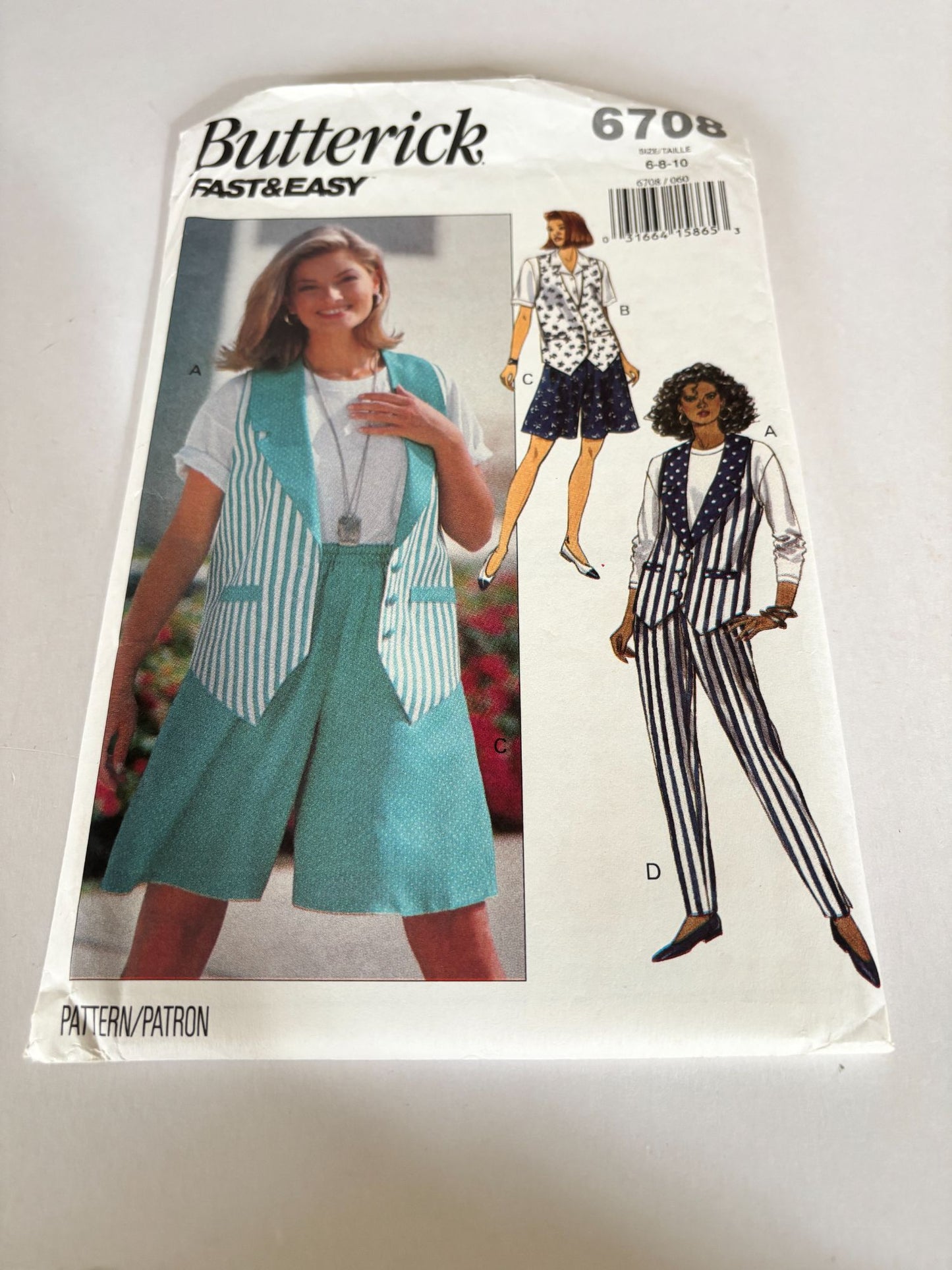 Butterick Sewing Pattern 6708 Vest Shorts Pants 90s Resort Wear Cruise 6-10 Uncut