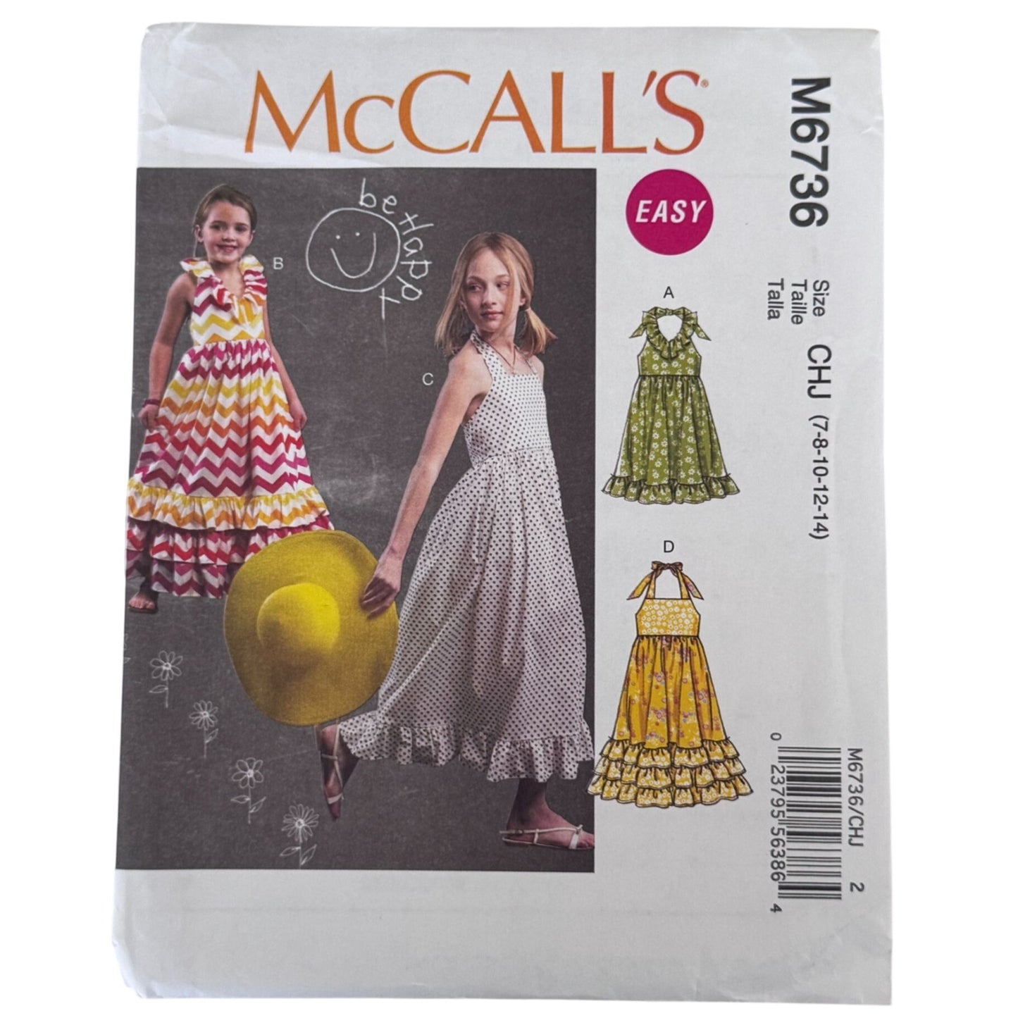 McCalls Sewing Pattern M6736 Girls Maxi Dress Easy Boho Summer Ruffle 7-14 Uncut Sleeveless