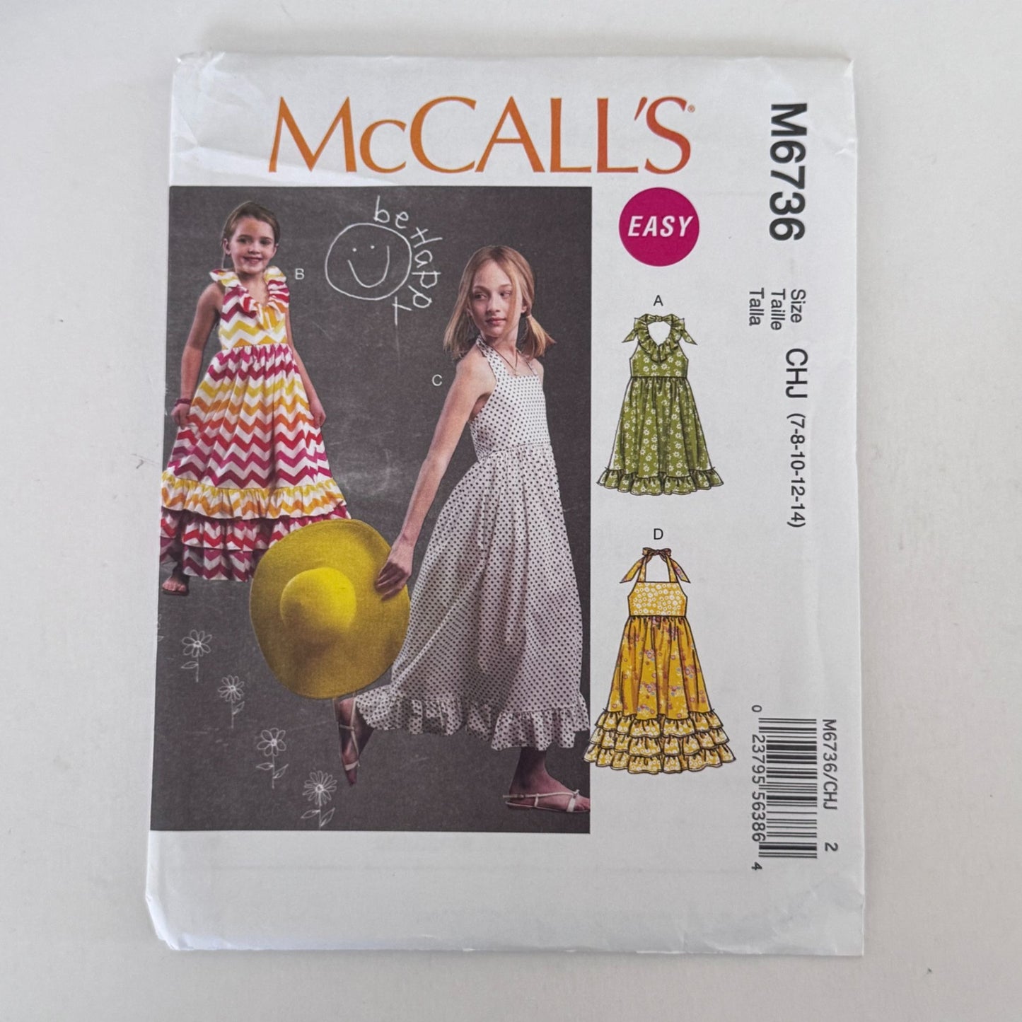 McCalls Sewing Pattern M6736 Girls Maxi Dress Easy Boho Summer Ruffle 7-14 Uncut Sleeveless