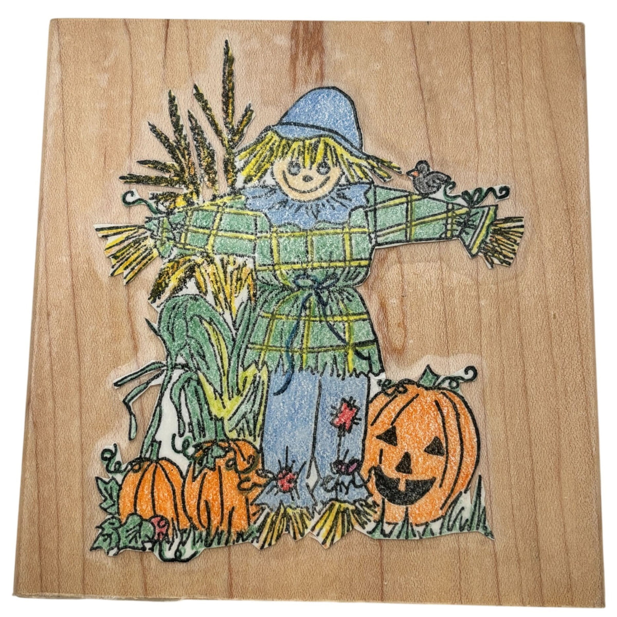Alisa Smith Rubber Stamp Scarecrow Pumpkins Fall Harvest Halloween Card Making Thanksgiving Wood Mounted