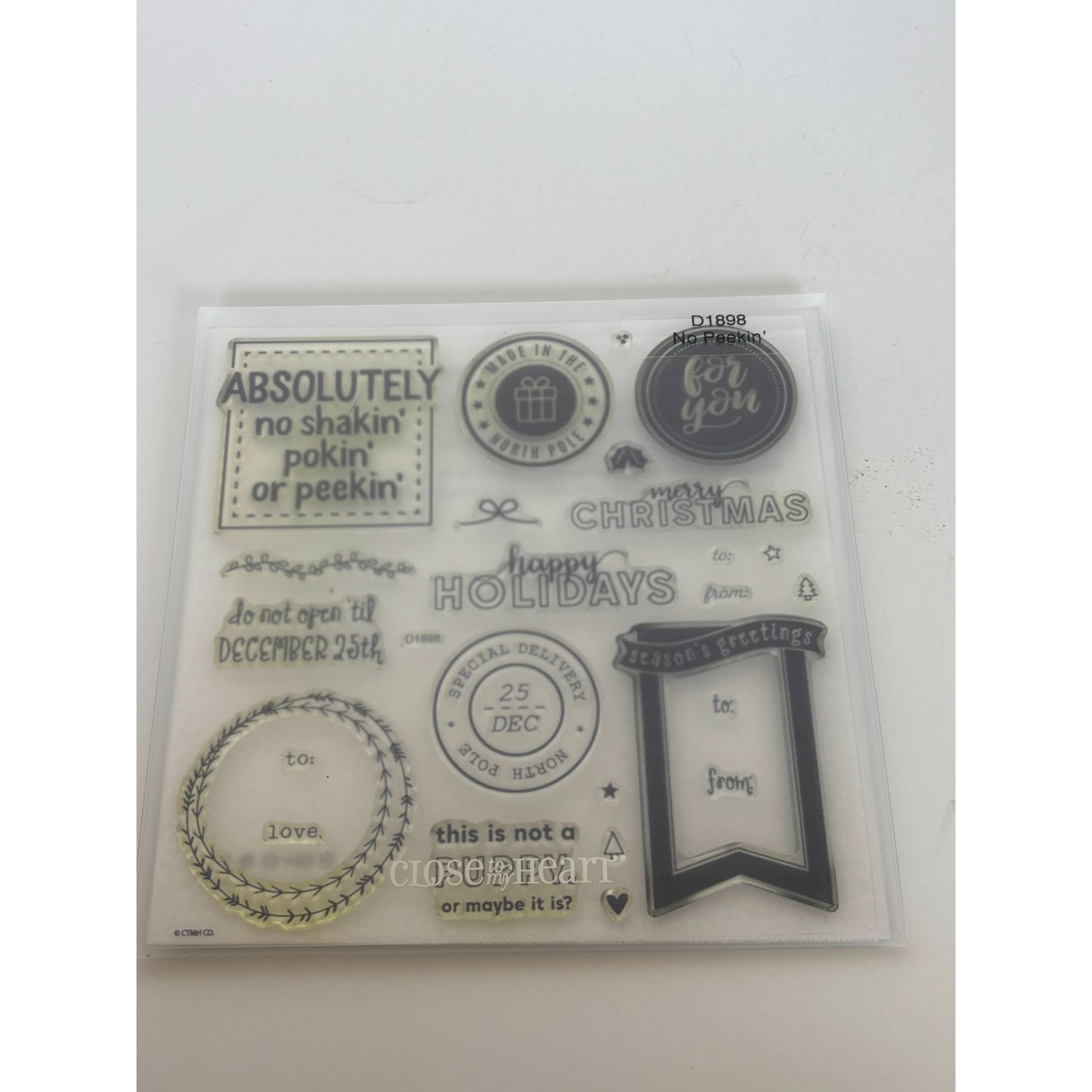 CTMH My Acrylix Acrylic Stamp Set No Peeking Gift Tag Card Making Christmas To