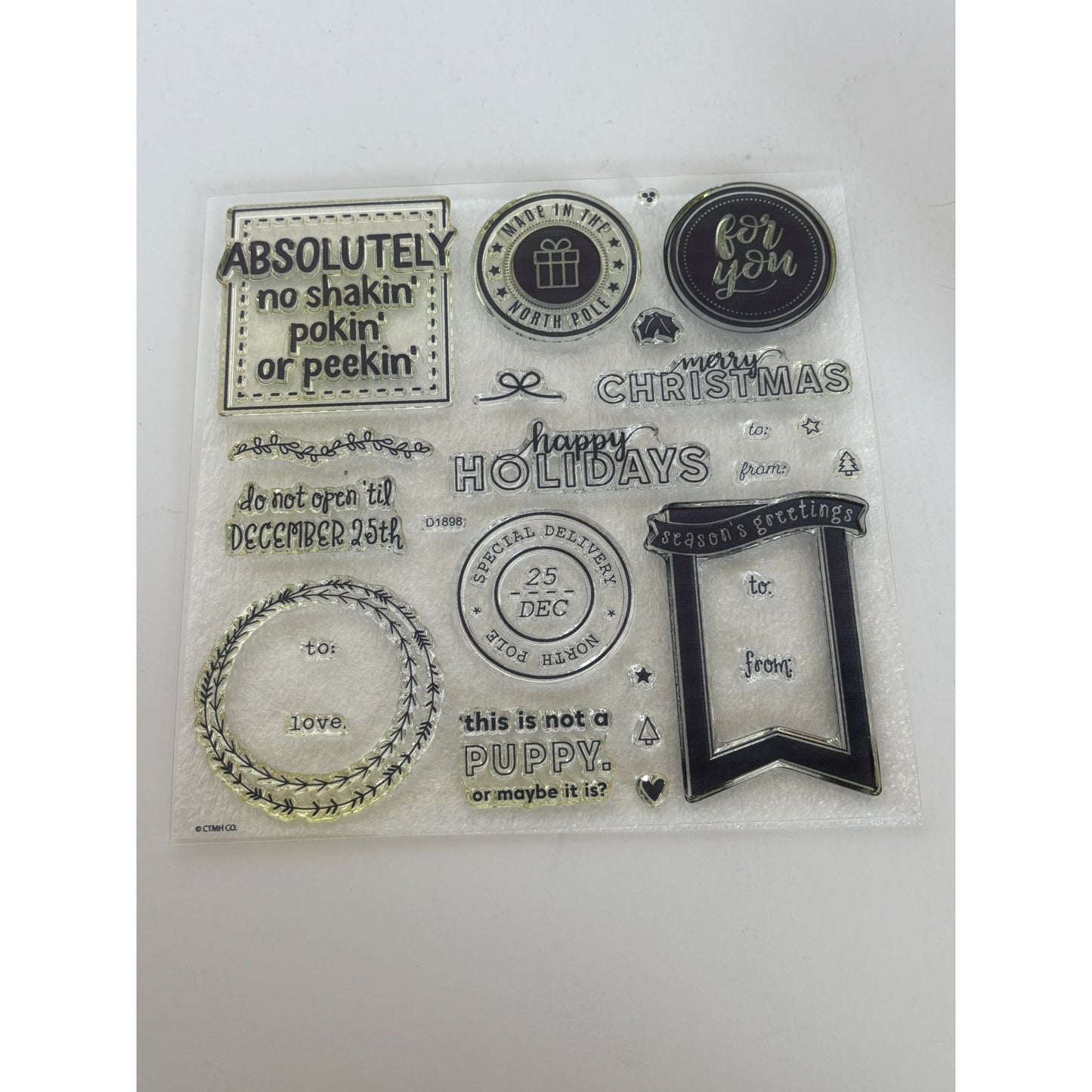 CTMH My Acrylix Acrylic Stamp Set No Peeking Gift Tag Card Making Christmas To