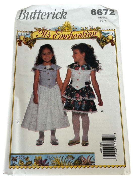 Butterick Sewing Pattern 6672 Party Dress 90s Toddler Spring Easter Girls 2 3 4 Uncut