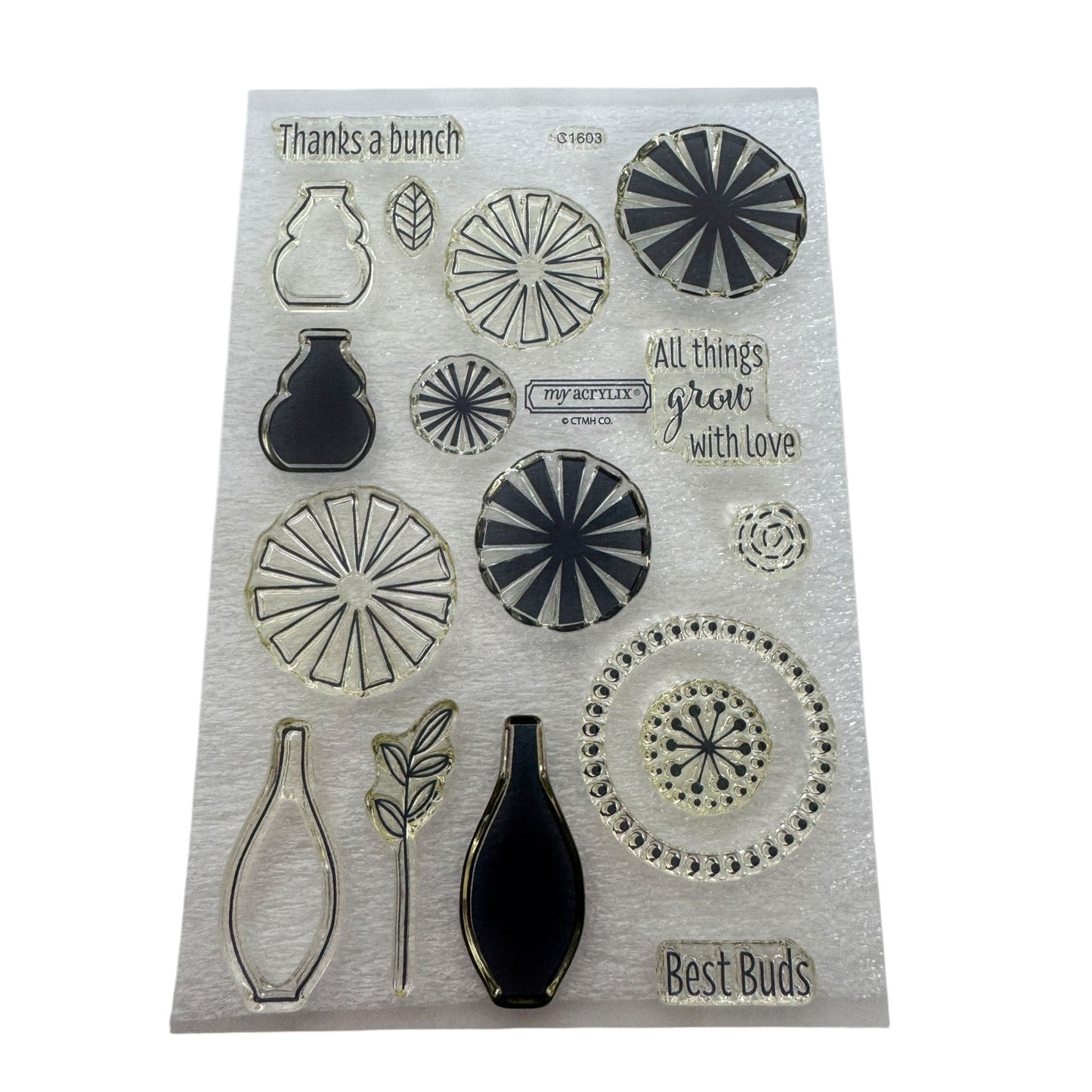 CTMH My Acrylix Acrylic Stamp Set A Bunch of Thanks Best Buds Flower Vase Pun