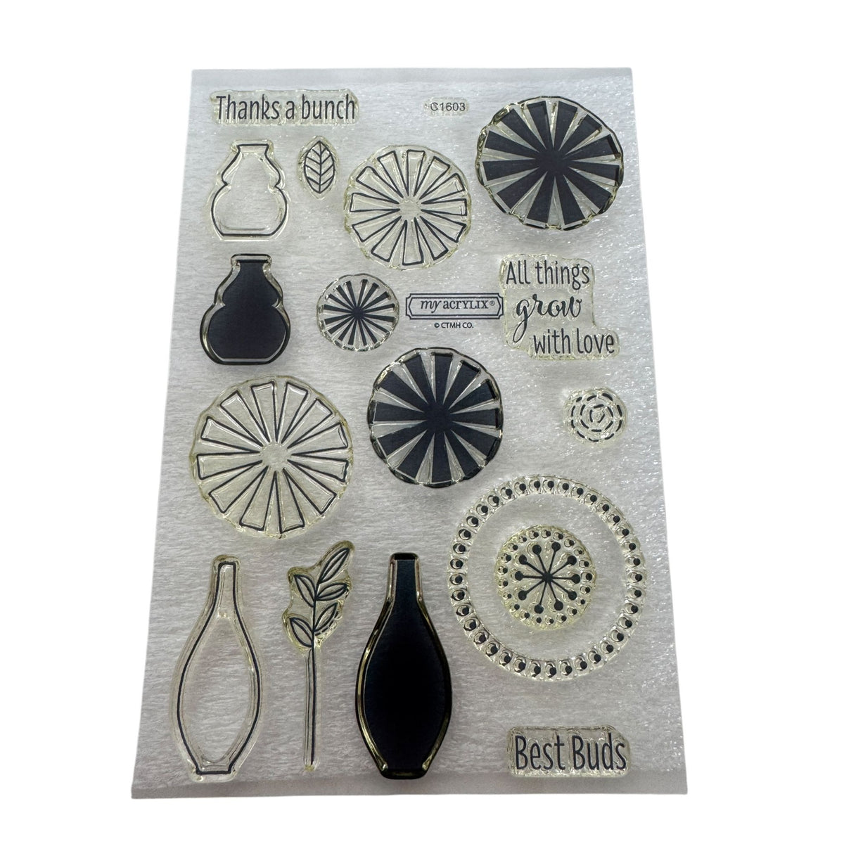 CTMH My Acrylix Acrylic Stamp Set A Bunch of Thanks Best Buds Flower Vase Pun