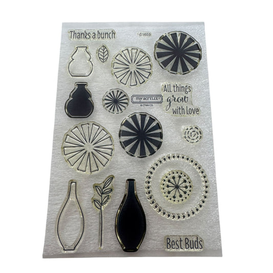 CTMH My Acrylix Acrylic Stamp Set A Bunch of Thanks Best Buds Flower Vase Pun