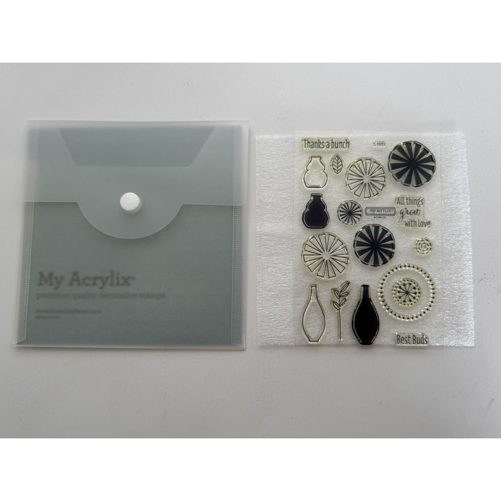 CTMH My Acrylix Acrylic Stamp Set A Bunch of Thanks Best Buds Flower Vase Pun