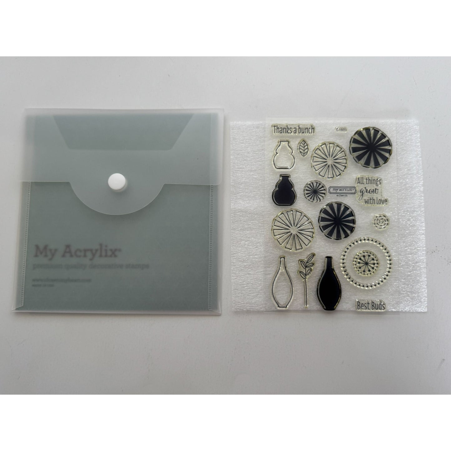 CTMH My Acrylix Acrylic Stamp Set A Bunch of Thanks Best Buds Flower Vase Pun