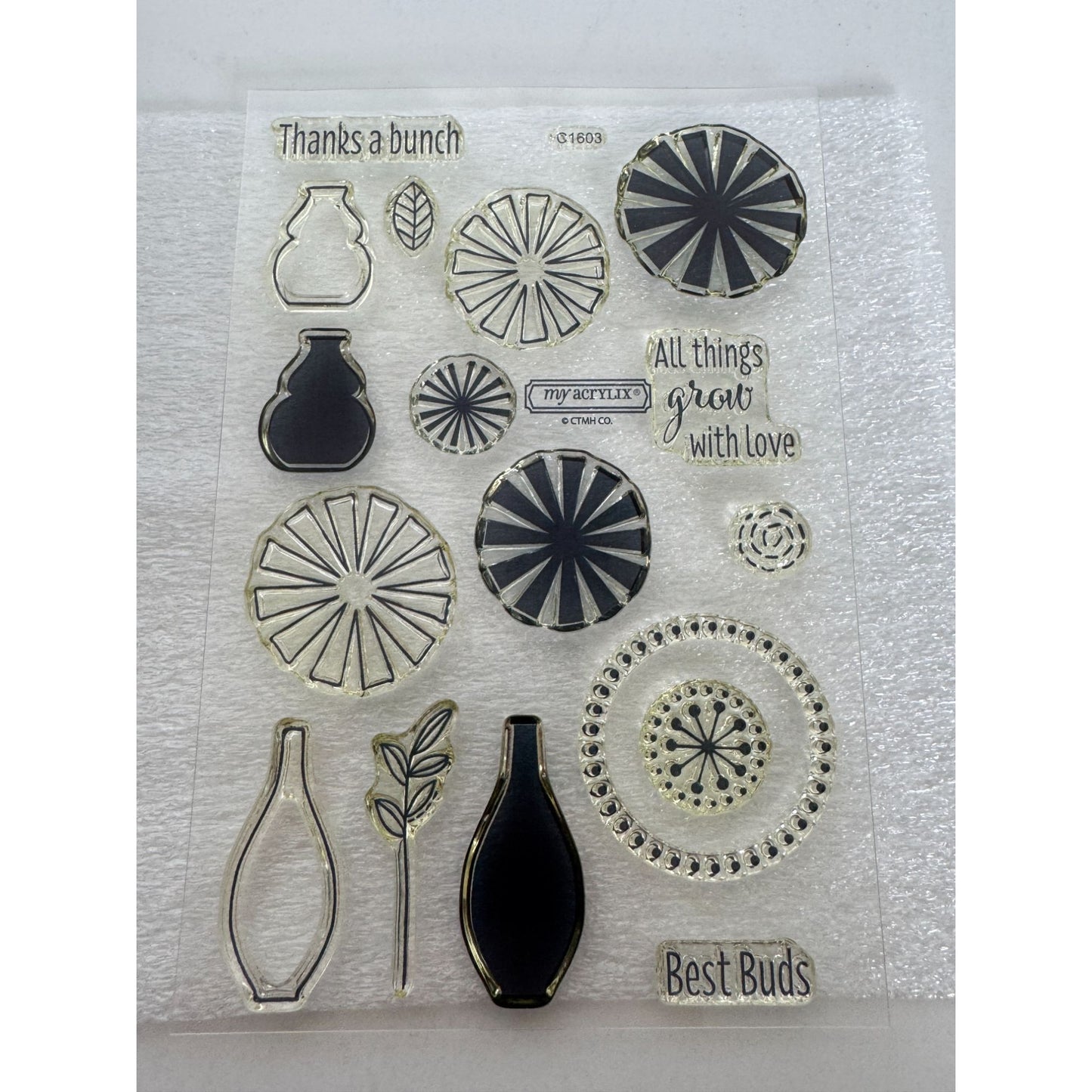 CTMH My Acrylix Acrylic Stamp Set A Bunch of Thanks Best Buds Flower Vase Pun