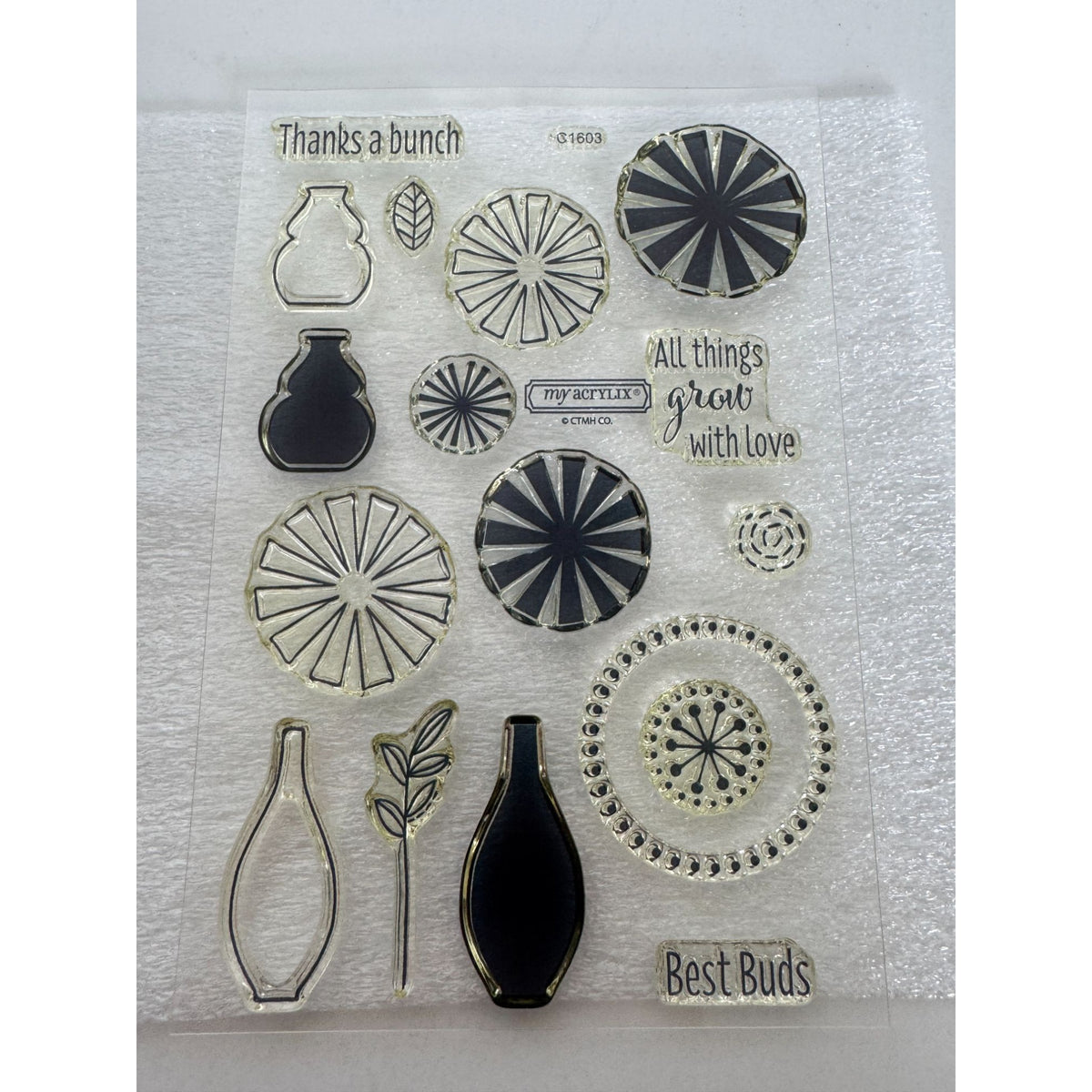 CTMH My Acrylix Acrylic Stamp Set A Bunch of Thanks Best Buds Flower Vase Pun