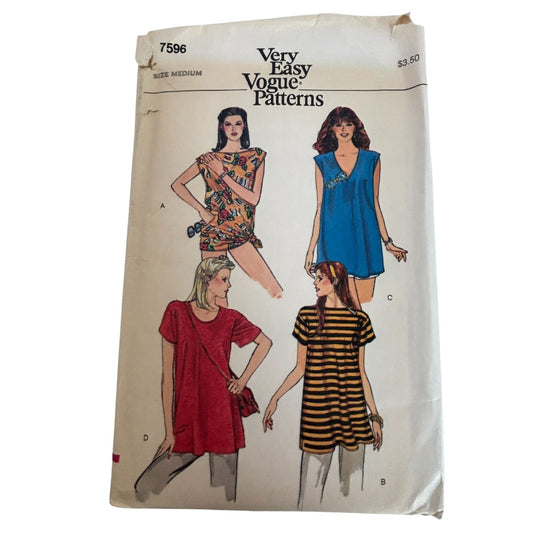 Vogue Sewing Pattern 7596 Misses Long T-Shirt Tunic Style Casual Medium 12 14 UC