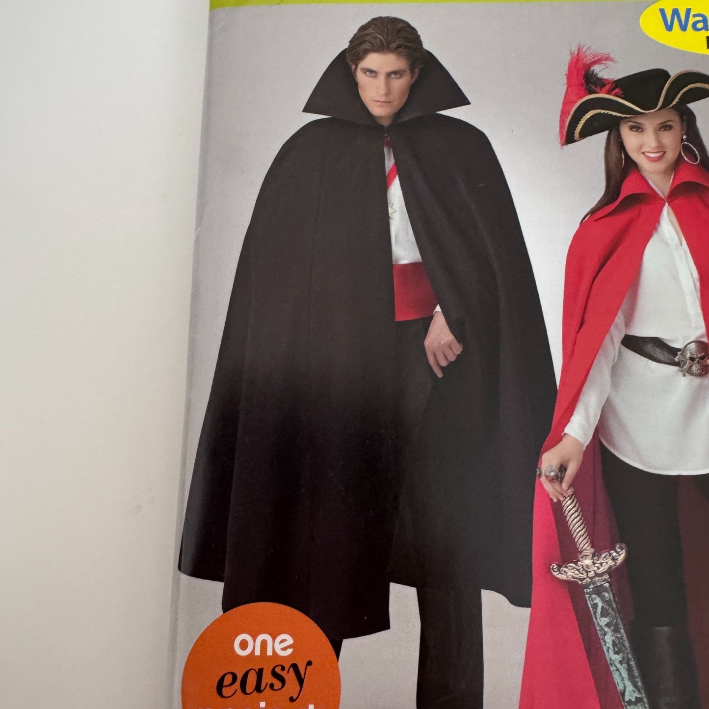 Simplicity Sewing Pattern 0897 Pirate Dracula Halloween Costume Cape XS-XL Uncut Easy Mens Misses