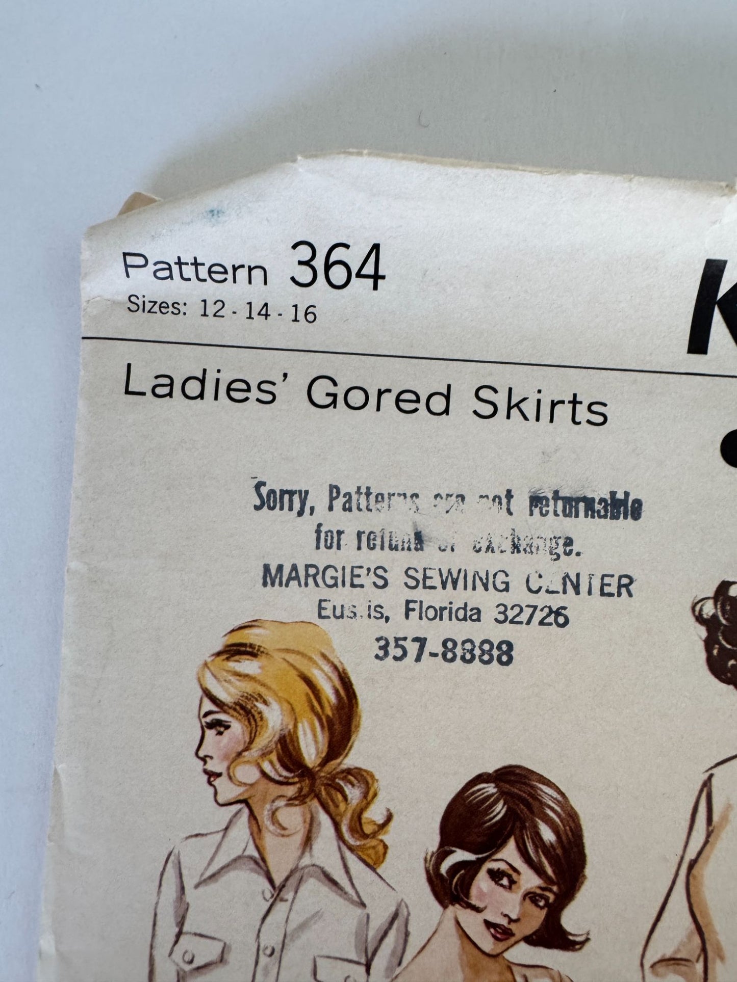 Kwik Sew Sewing Pattern 364 Ladies Gored Skirt Short Long Vintage 1970s 12 14 16