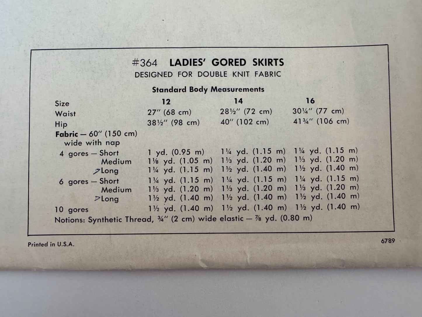 Kwik Sew Sewing Pattern 364 Ladies Gored Skirt Short Long Vintage 1970s 12 14 16