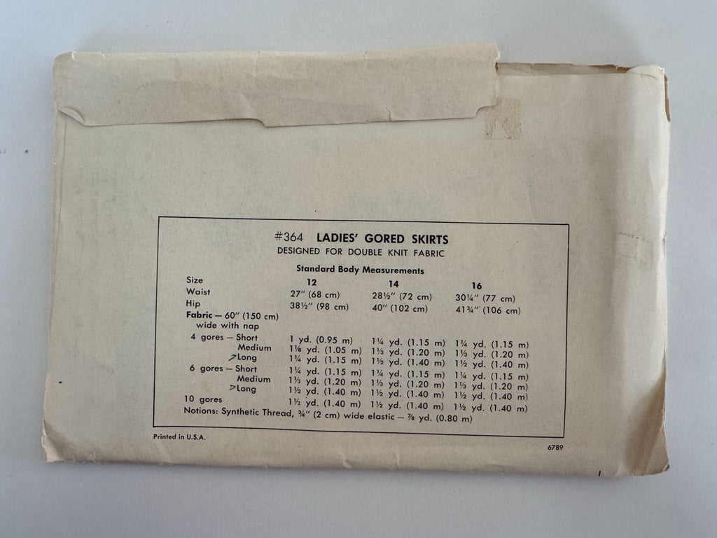 Kwik Sew Sewing Pattern 364 Ladies Gored Skirt Short Long Vintage 1970s 12 14 16