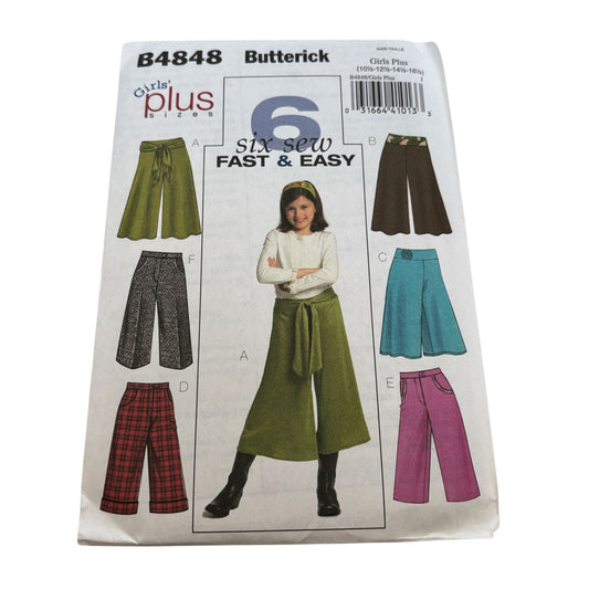 Butterick Sewing Pattern B4848 Girls Plus Sizes Easy Gaucho Pants and Pants UC