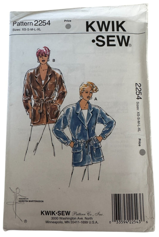 Kwik Sew Sewing Pattern 2254 Misses Jacket XS-XL Drawstring Waist Loose Fit 90s