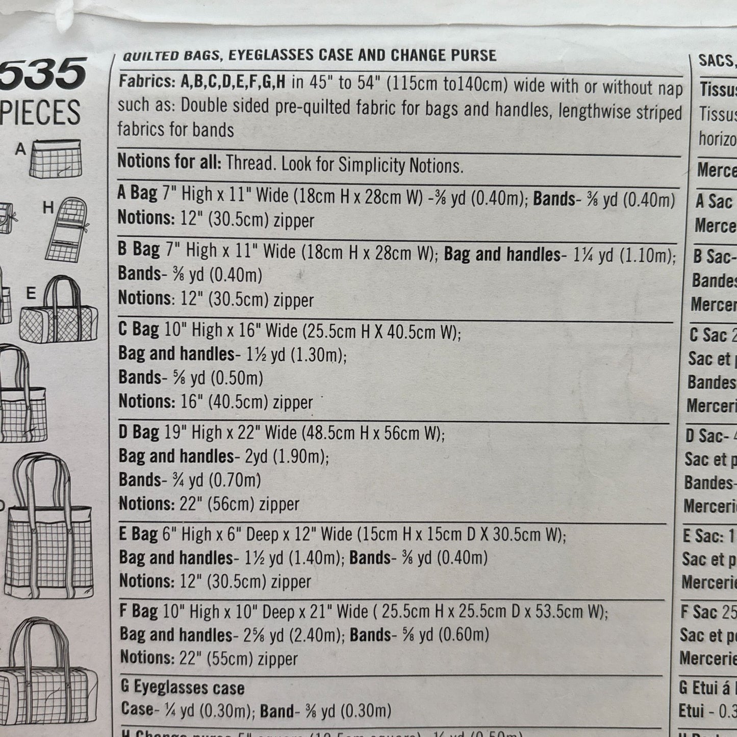 Simplicity Sewing Pattern 5535 Quilted Bags Eyeglass Case Change Purse Tote UC