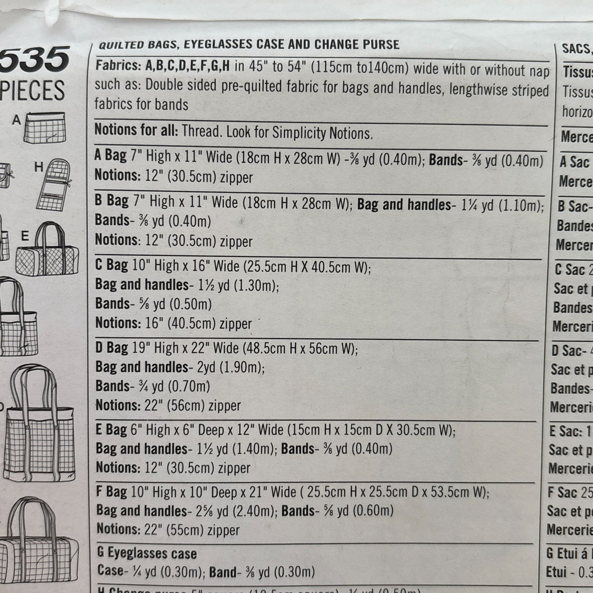 Simplicity Sewing Pattern 5535 Quilted Bags Eyeglass Case Change Purse Tote UC