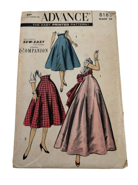 Advance Sewing Pattern 8183 High Waisted Skirt Vintage Formal Modest Waist 24 In