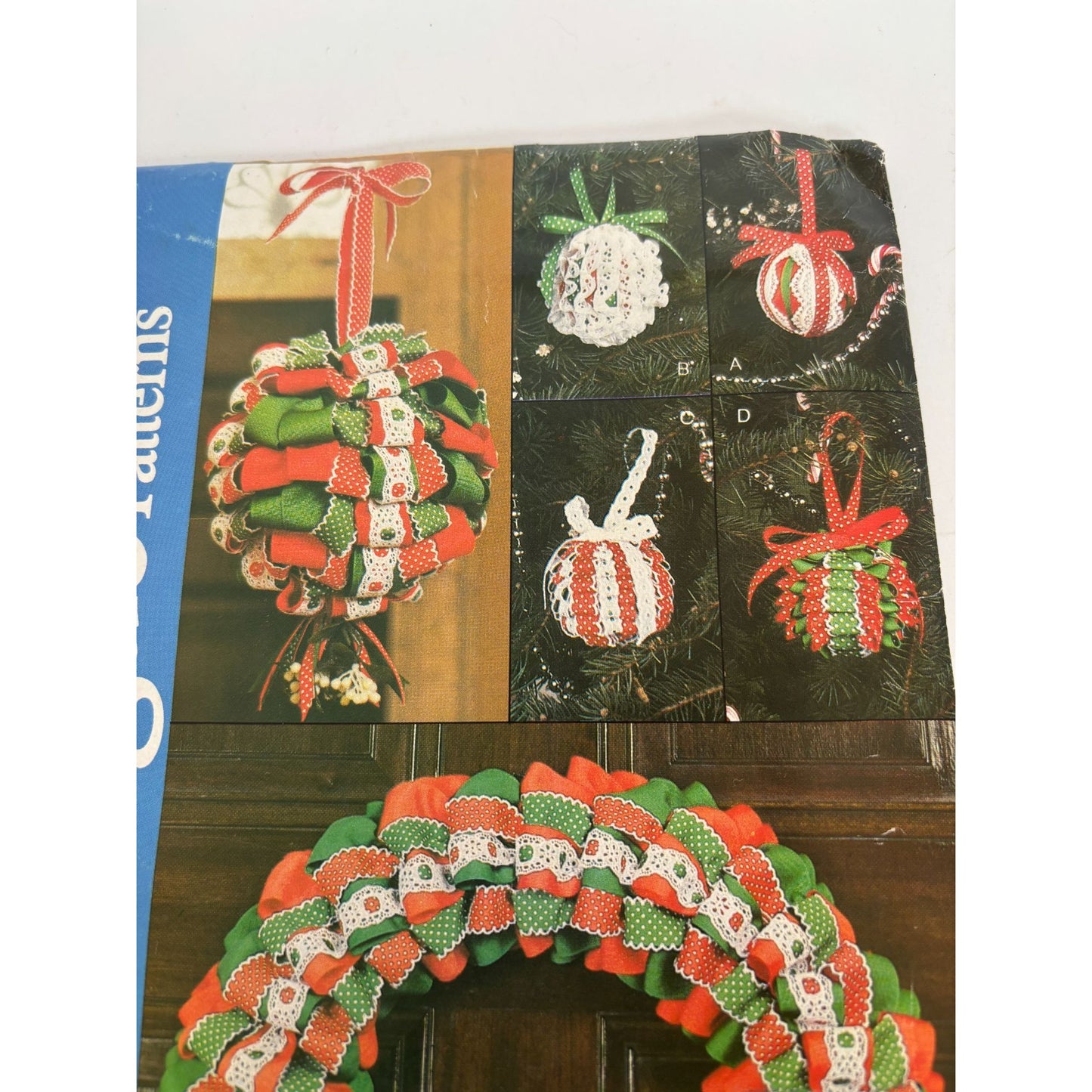 Vogue Craft Pattern 8410 No Sew Ribbon Trimmed Christmas Ornaments Wreath Uncut