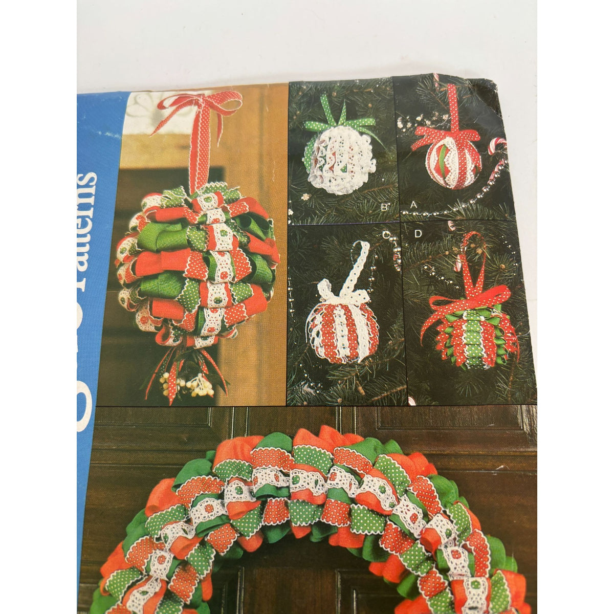 Vogue Craft Pattern 8410 No Sew Ribbon Trimmed Christmas Ornaments Wreath Uncut