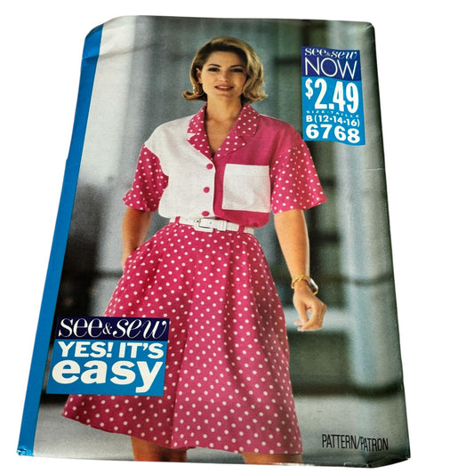 Butterick Sewing Pattern 6768 Shirt Shorts 90s Vintage Preppy Resort 12-16 Uncut