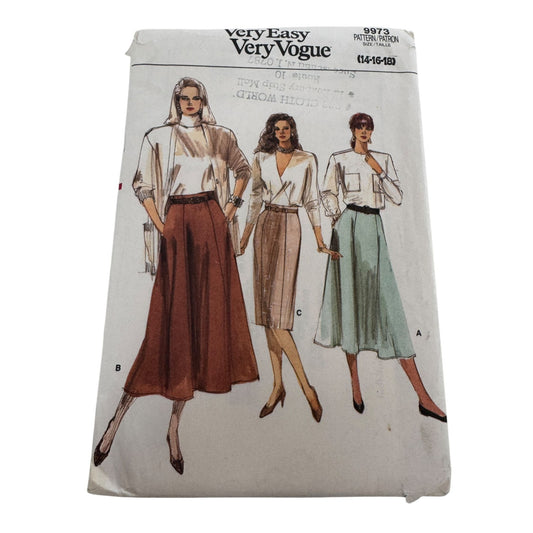 Vogue Sewing Pattern 9973 Skirt Straight or Flared or Gored Modest 14 16 18 UC