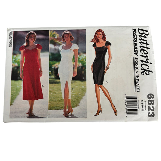Butterick Sewing Pattern 6823 Fitted Dress Cocktail Evening Y2K 90s Minimalist Easy 6-12 Uncut