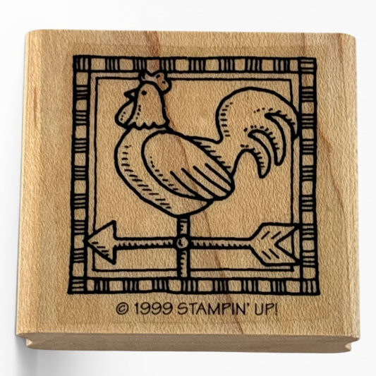 Stampin Up Rubber Stamp Rooster Weather Vane Square Farm Animal Card Making Wood