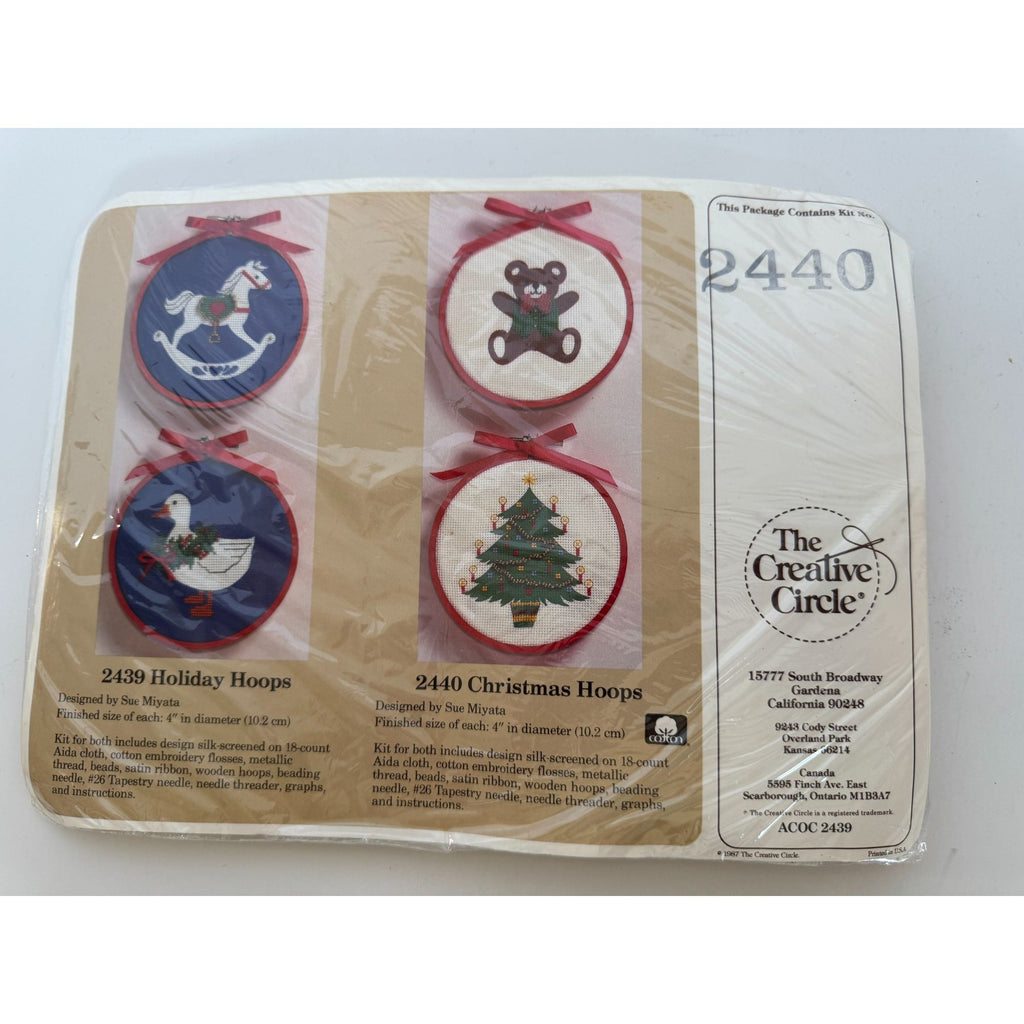 The Creative Circle Christmas Hoops Cross Stitch Kit Ornaments Teddy Bear 1980s