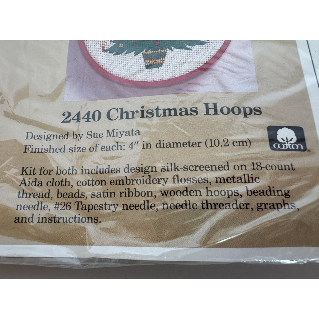 The Creative Circle Christmas Hoops Cross Stitch Kit Ornaments Teddy Bear 1980s
