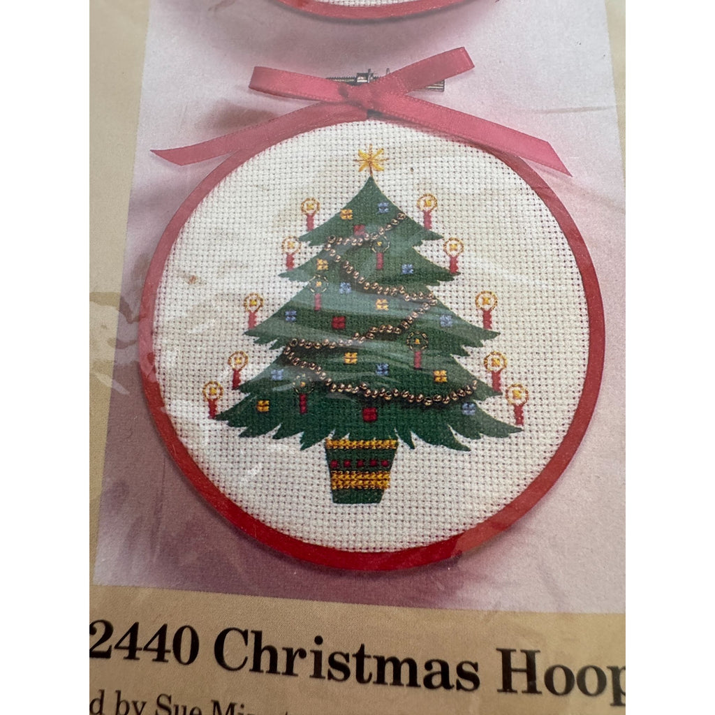 The Creative Circle Christmas Hoops Cross Stitch Kit Ornaments Teddy Bear 1980s