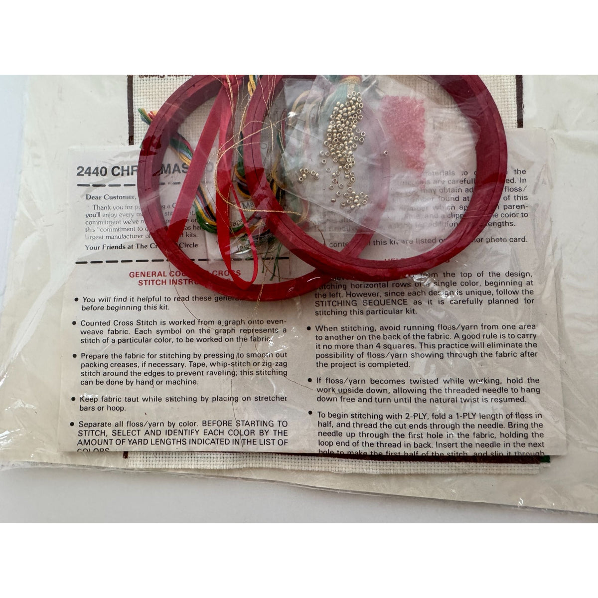 The Creative Circle Christmas Hoops Cross Stitch Kit Ornaments Teddy Bear 1980s