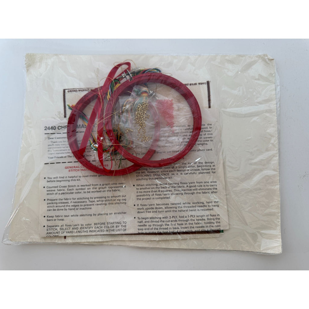 The Creative Circle Christmas Hoops Cross Stitch Kit Ornaments Teddy Bear 1980s