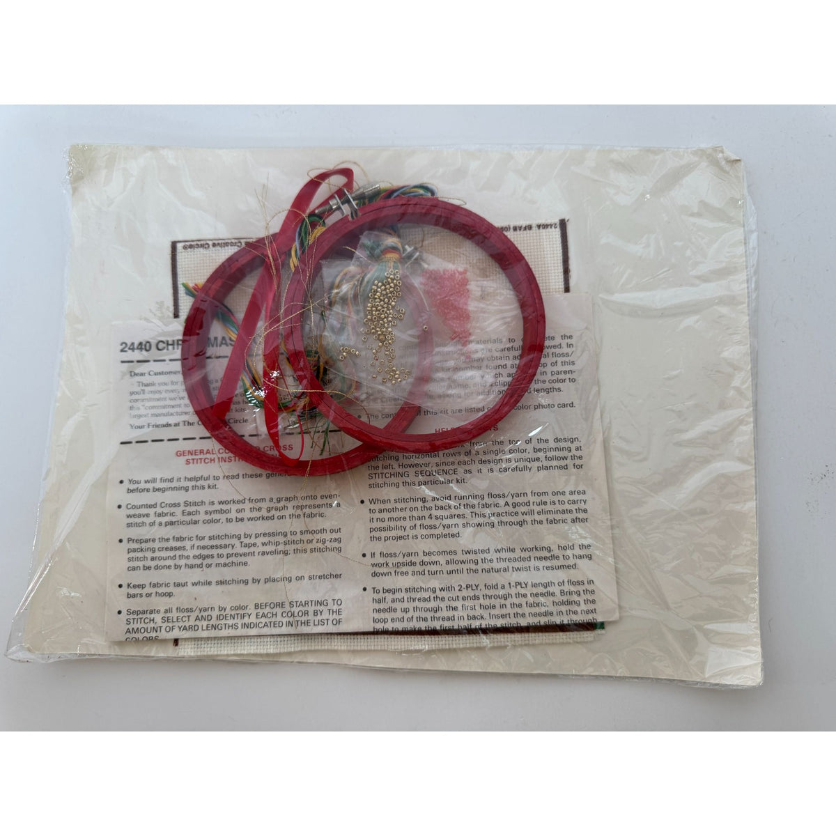 The Creative Circle Christmas Hoops Cross Stitch Kit Ornaments Teddy Bear 1980s
