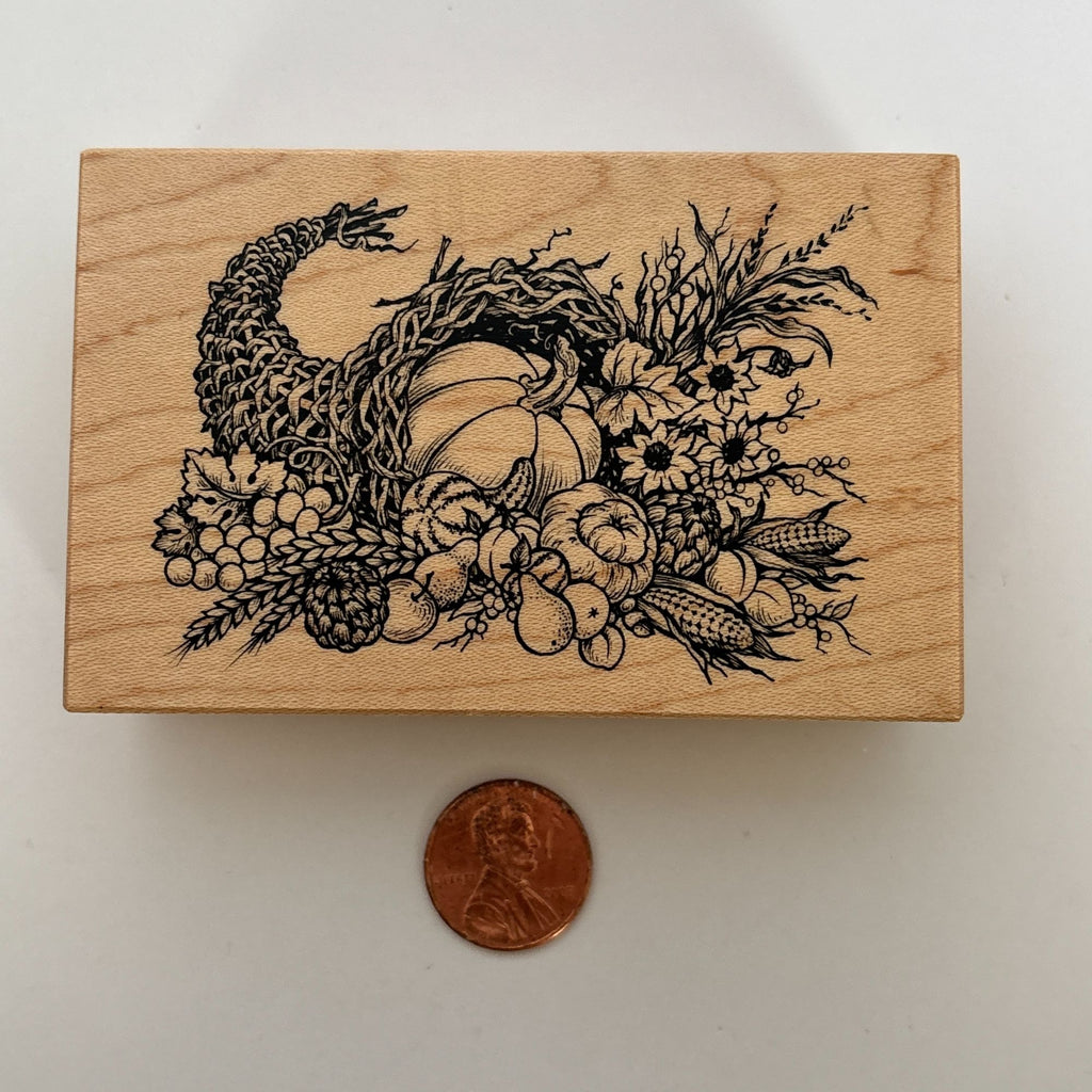 PSX Rubber Stamp Harvest Cornucopia Thanksgiving Card Making Pumpkin Fall Autumn Wood Mounted