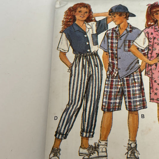 Butterick Sewing Pattern 6811 Kids 90s Shirt Shorts Pants Retro Summer Outfit 7-14 Uncut
