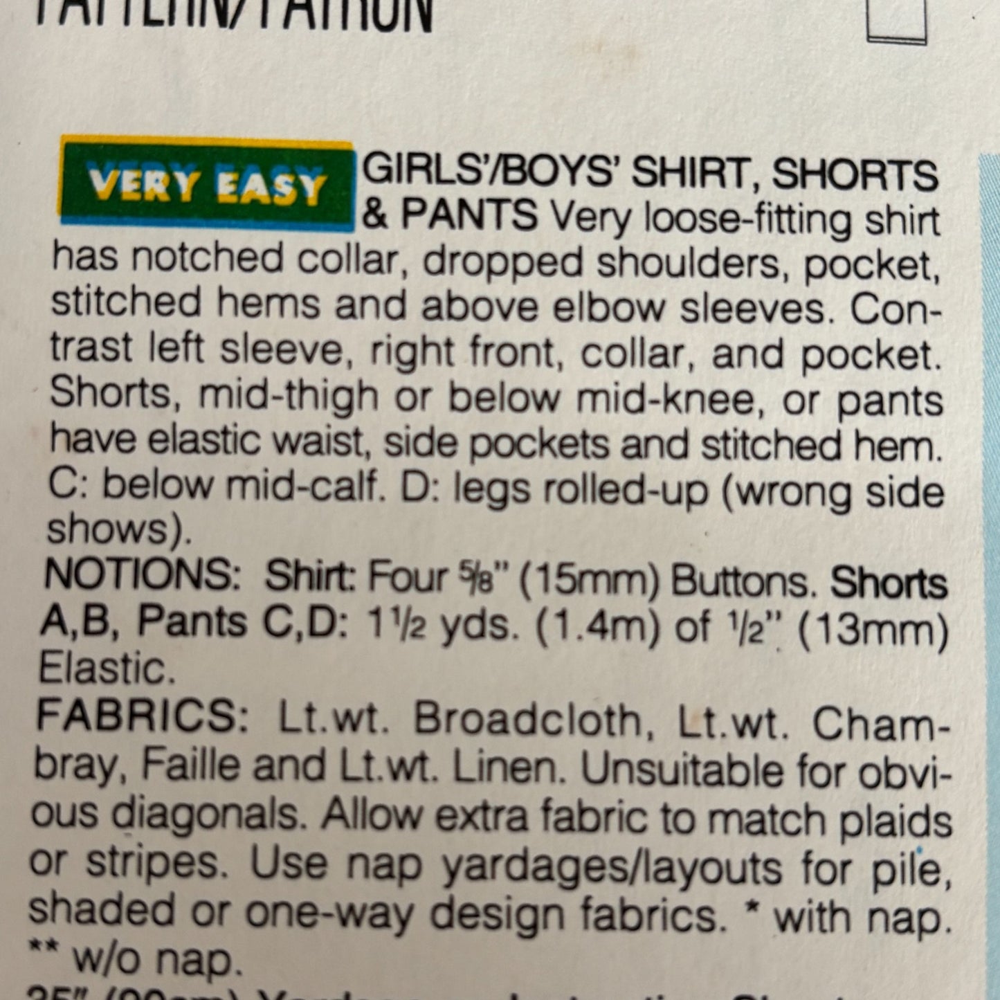 Butterick Sewing Pattern 6811 Kids 90s Shirt Shorts Pants Retro Summer Outfit 7-14 Uncut