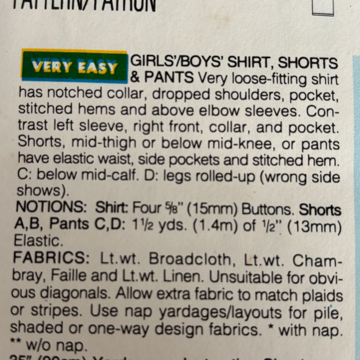 Butterick Sewing Pattern 6811 Kids 90s Shirt Shorts Pants Retro Summer Outfit 7-14 Uncut
