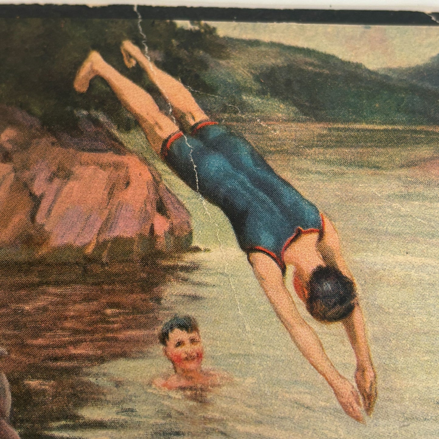 Boy Scout Gum Postcard Diving Board Swimming Hole Antique 1914 Collectible #2