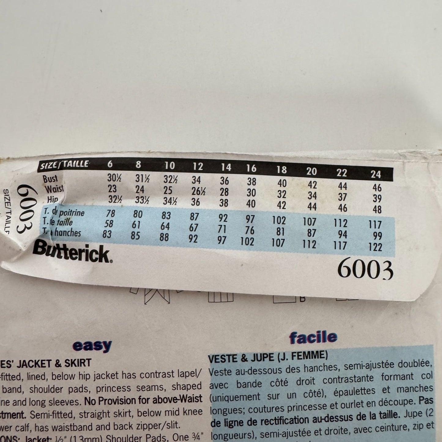 Butterick Sewing Pattern 6003 Misses Jacket Skirt Work Outfit 14 16 18 Easy UC