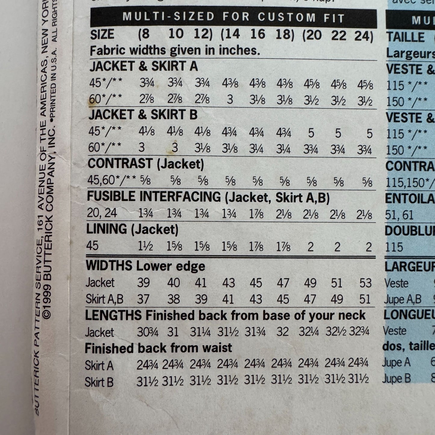 Butterick Sewing Pattern 6003 Misses Jacket Skirt Work Outfit 14 16 18 Easy UC