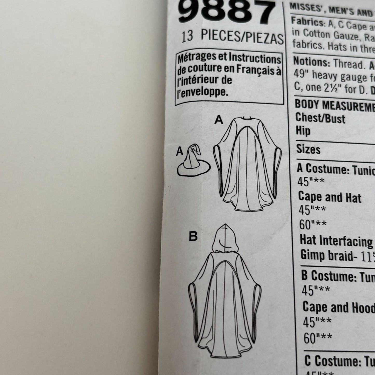 Simplicity Sewing Pattern 9887  Wizard Costume Cloak Tunic Hood Medieval Fantasy Capes Tunics Wizard Halloween Uncut
